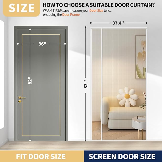 White Magnetic Screen Door,Reversible Left or Right Side Opening,Keep Bugs Out, Hands Free, Pet and Kid Friendly, Fits Door
