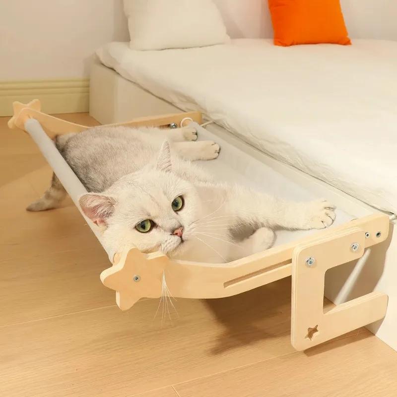 Cat Bedside Hammock & Window Perch, Cat Bed Attachment for Human Bed, Perfect for Indoor Cats Inside