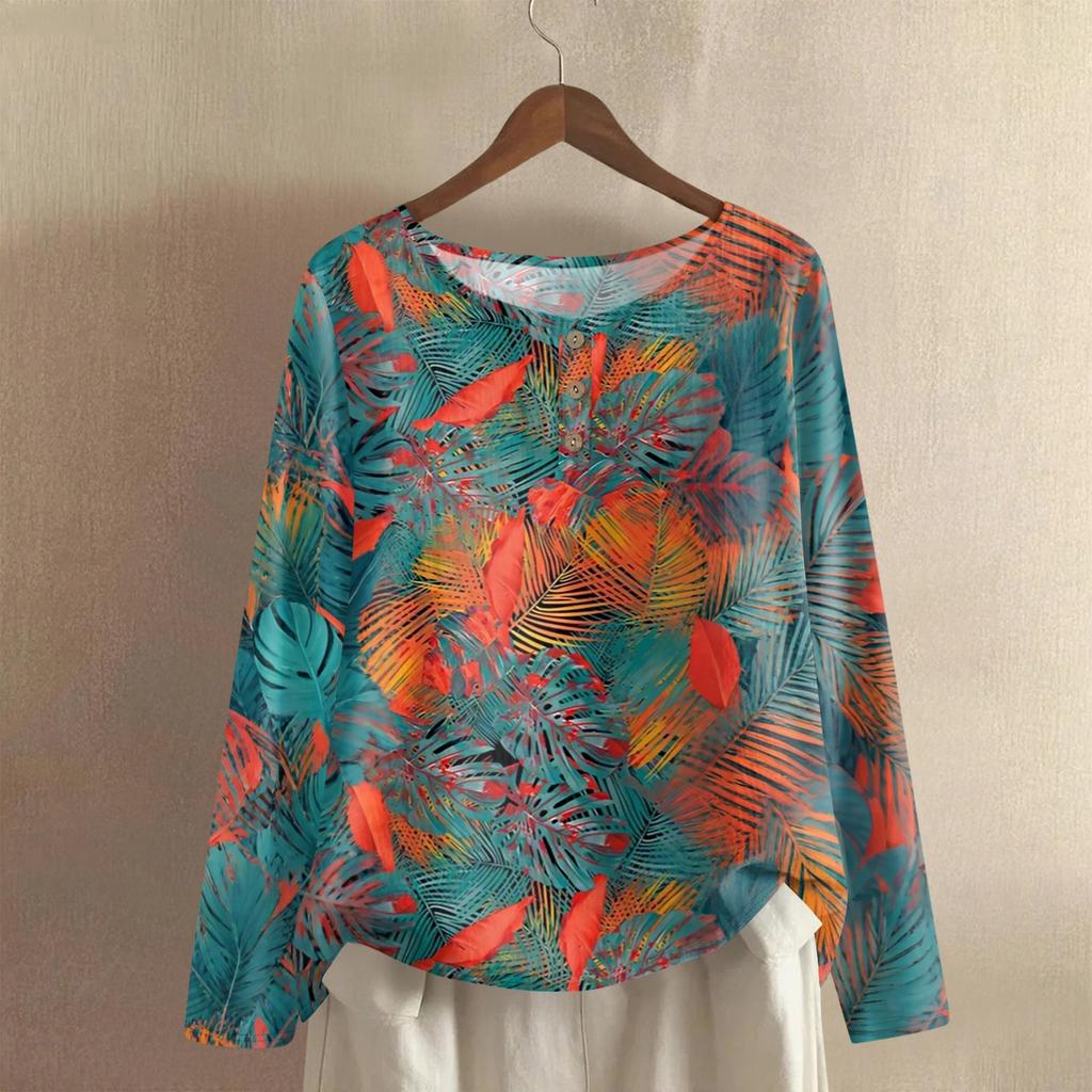 Women's Fashionable And Casual Shirt Long Sleeve Round Neck Solid-color Cotton And Linen Blouse Top