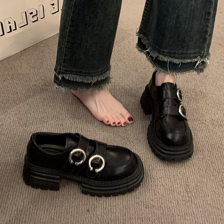 [Ushilai] Fashion Versatile Metal Buckle Small Leather Shoes for Women's Spring 2025 New Platform Temperament Loafers