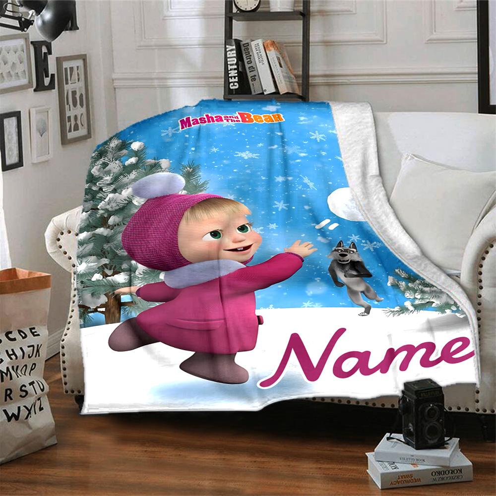 Custom Name Bear Family Adventure flannel Blanket for Super Soft Cute Comfort Blanket for Travel Bedding Couch Sofa Blanket