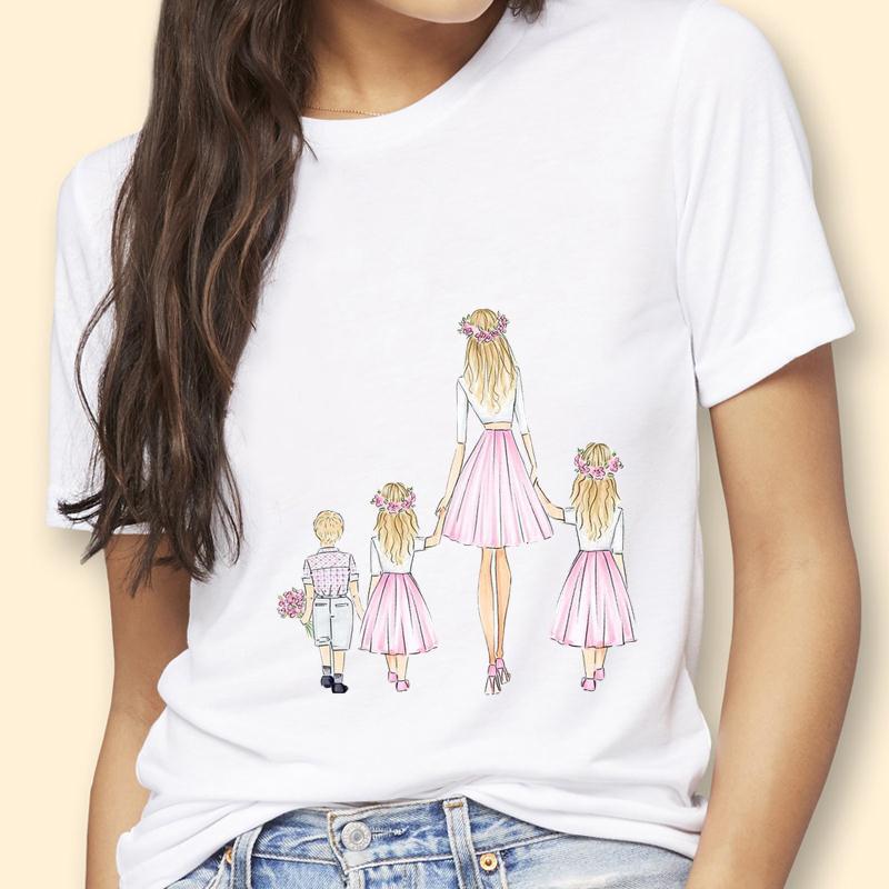 Mothers Day Theme Cute Cartoon Trend ShortSleeved Womens TShirt Polyester Fabric Simple AGeneration Style