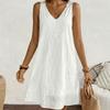 A-line Summer Casual Skirt Embroidery Solid White Dress Fashion V-Neck Lace Dress  Spring Summer
