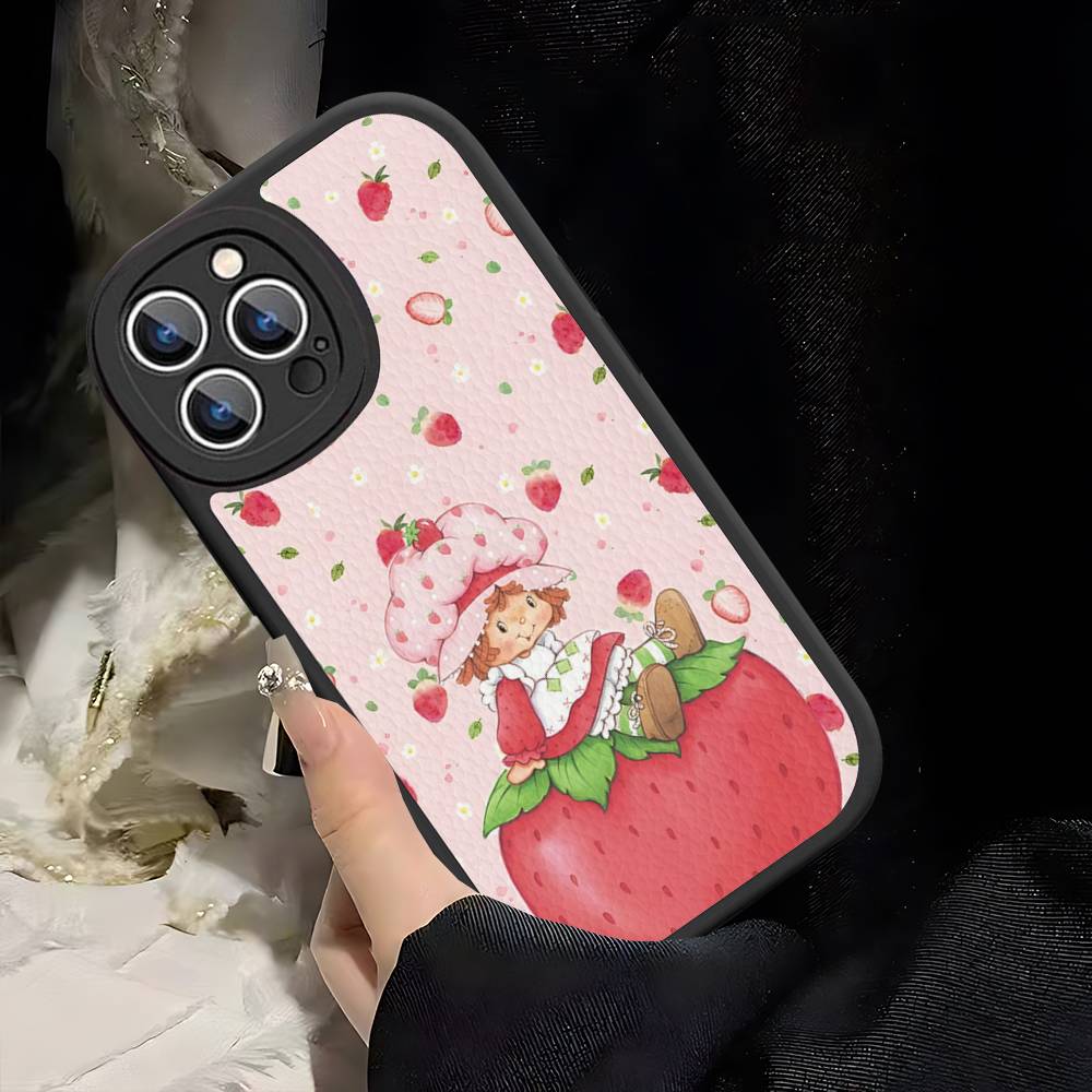 Cartoon Girl S-Strawberry S-Shortcake For IPhone 16 15 14 13 12 11 Pro Max Plus Shockproof Leather Soft Phone Cover