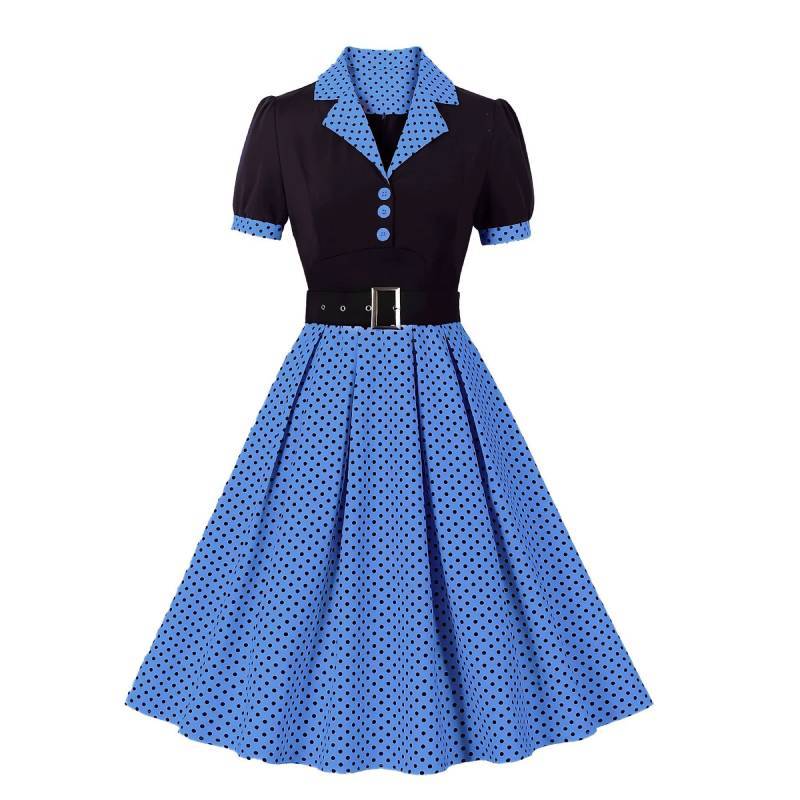 Vintage Polka Dot A Line Dress With High Waist For Office Wear Summer
