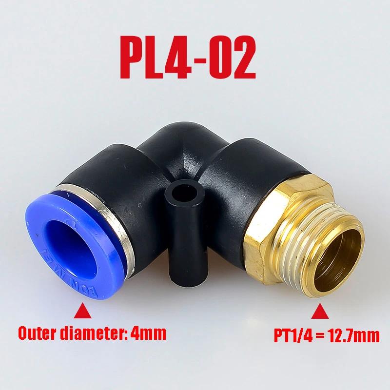 PL pneumatic connector 4mm-12mm hose OD 1/8 "1/4" 3/8 "1/2" male pneumatic thread tube elbow connector tube Air Push In mount
