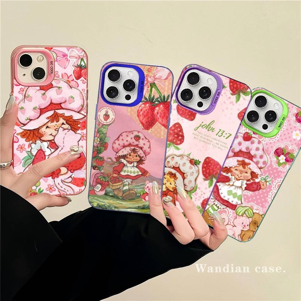 Animated S-Strawberry S-Shortcake Phone Case For IPhone 17 16 15 14 11 12 13 Pro Max Plus Pro Colored Silver Cover