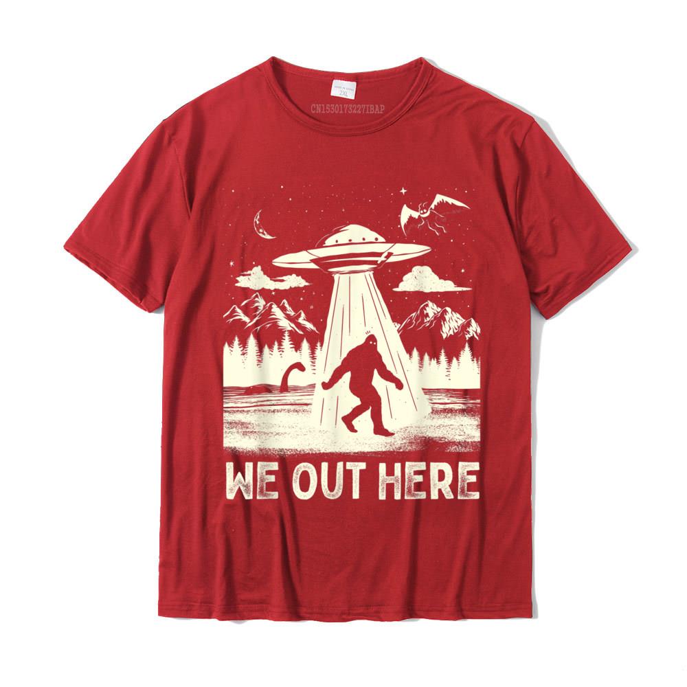 We Out Here Funny Bigfoot Cryptid UFO Abduction TShirt BirthdayPrinted Tops Shirts Family Cotton Male Tshirts S