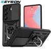 KEYSION Shockproof Case for TECNO Camon 40 Pro 5G Slide Camera Protection Metal Ring Stand Phone Back Cover for Camon 40 Pro 5G