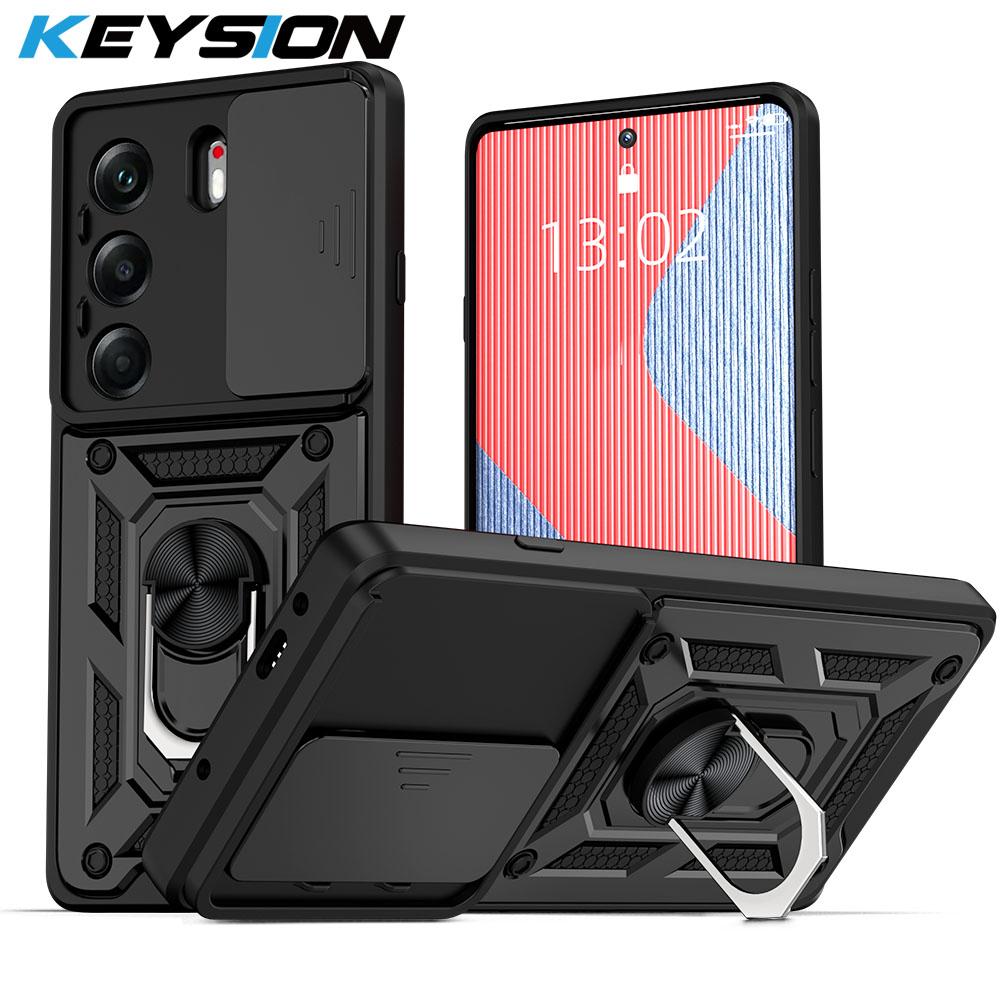 KEYSION Shockproof Case for TECNO Camon 40 Pro 5G Slide Camera Protection Metal Ring Stand Phone Back Cover for Camon 40 Pro 5G