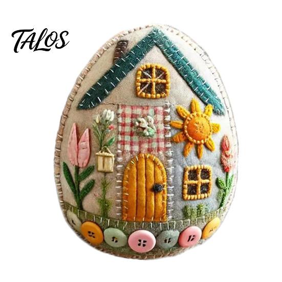 Patchwork Felt Art Project Egg House Kit DIY Craft Spring Celebration Decorations Easter Decor Embroidered for Basket Fillers Handmade