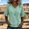 Women's V Neck Fringe Top Layered Ruffle Half Sleeve Loose Casual Summer Blouses