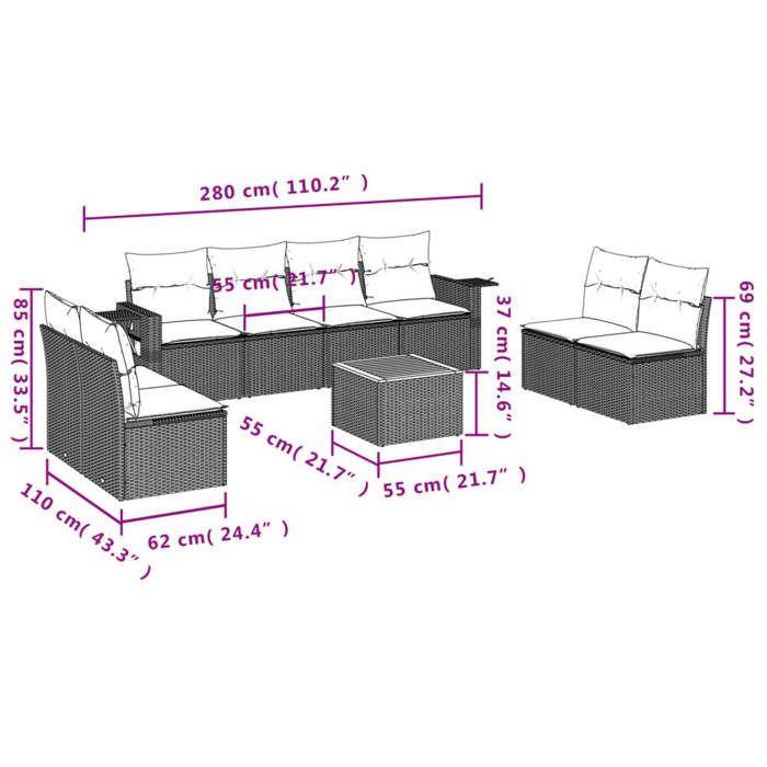 VidaXL Garden Lounge Set with Cushions 9 Pcs, Patio Sofas, Patio Furniture Set, Outdoor Furniture, Beige 3256856