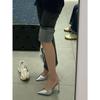 2025 new popular fairy style high heels silver thin heel European and American style temperament back empty sandals single shoes ins