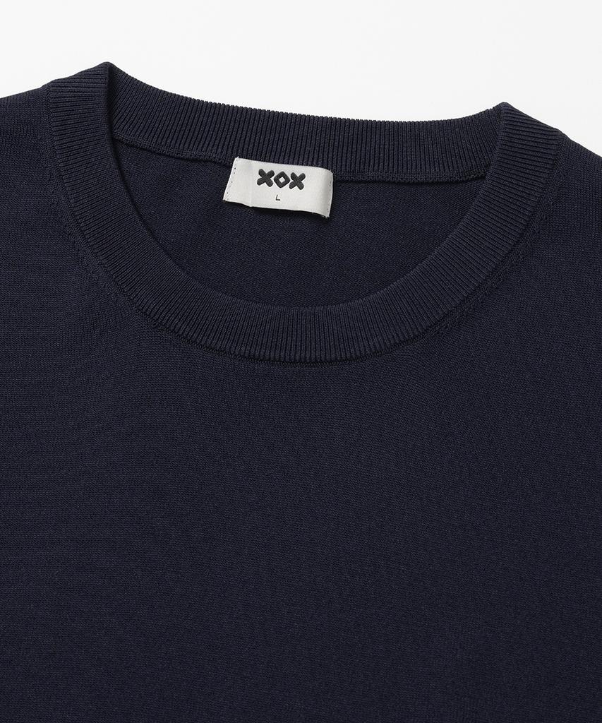 XOX Basic Cool Round Crop Short Sleeve Knit [Navy]