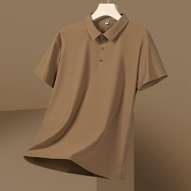 Seamless Ice Silk Polo Shirt T-shirt Summer Lapel Solid Color Short-sleeved T-shirt Business