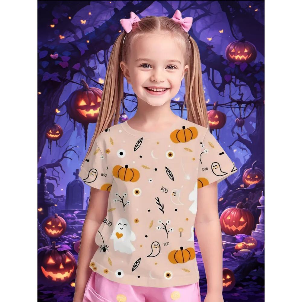 Girl Clothes Funny Pumpkin Graphic T Shirt Halloween Boys Girls Summer Short Sleeves T-Shirt 2-13y Halloween Gift Party T-Shirt