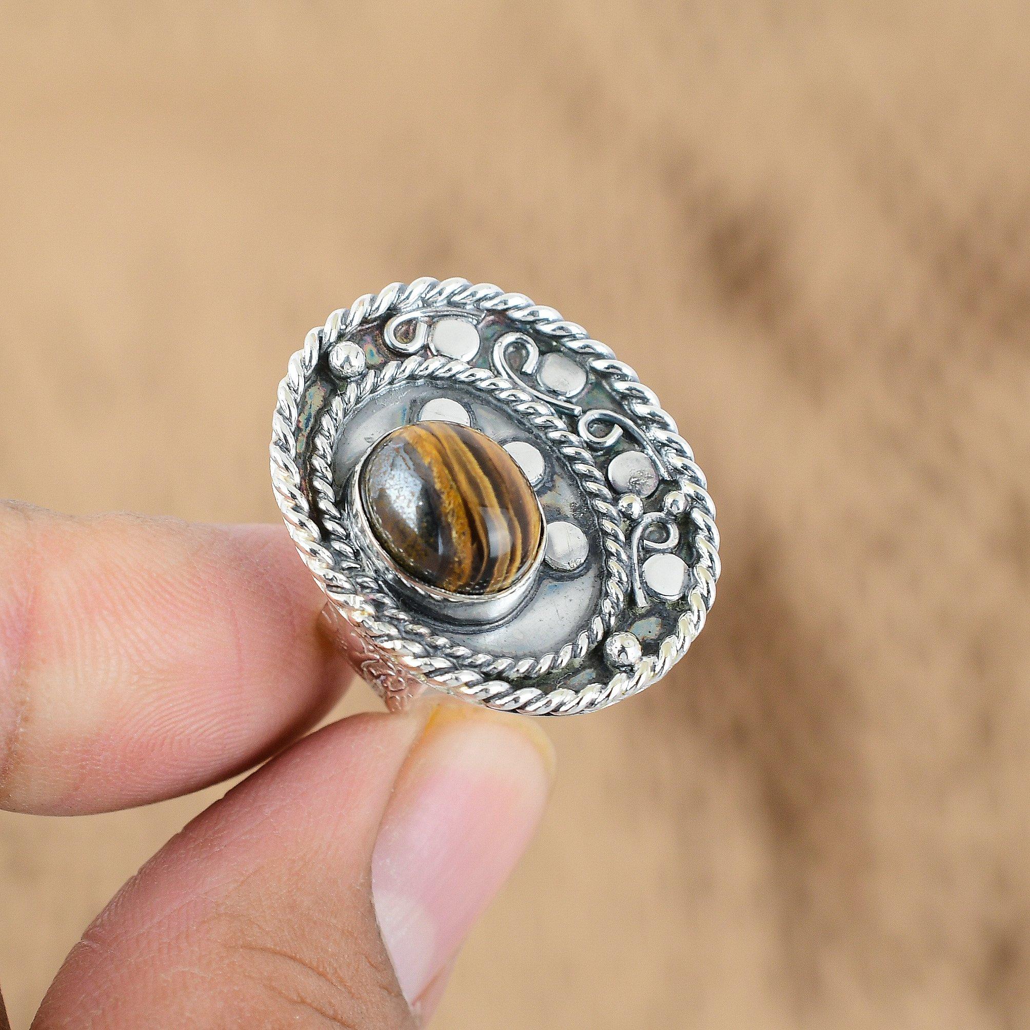 

925 Silver Oval Natural Tiger s Eye Wife Multi Stone Sacral Chakra Promise Ring Yes