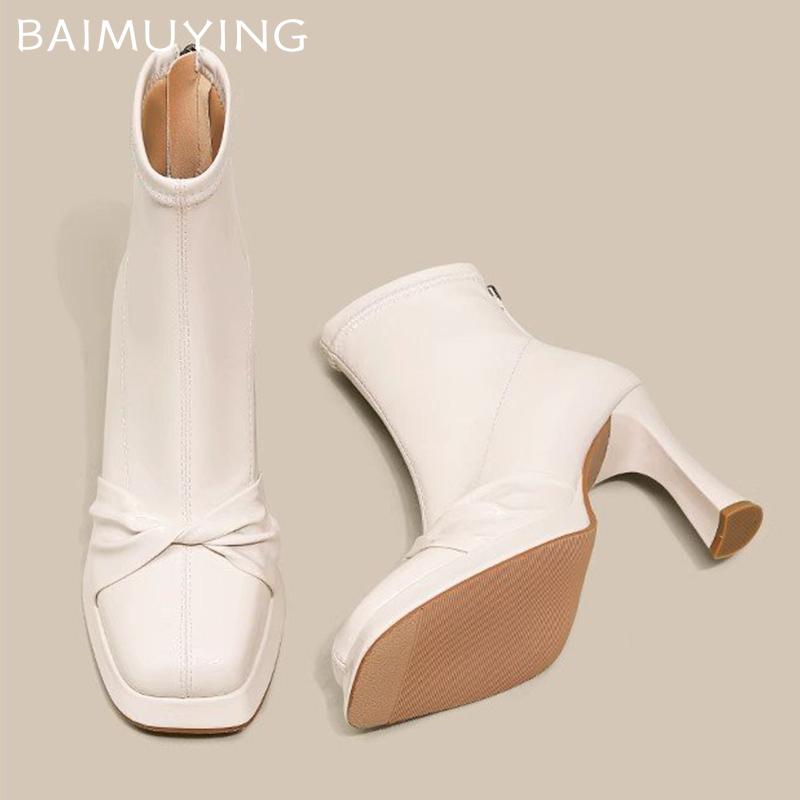 High Heels Women Ankle Boots Leather Square Toe Sexy Fashion Shoes 2025 Trend Winter Designer Pumps Goth Winter Botas De Mujer