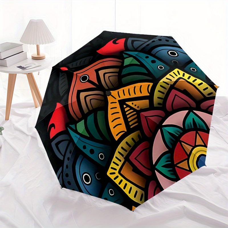

1pc Mandala Abstract Automatic Open 8-Rib Windproof Umbrella, Travel & Commuting, Suitable for All Seasons
