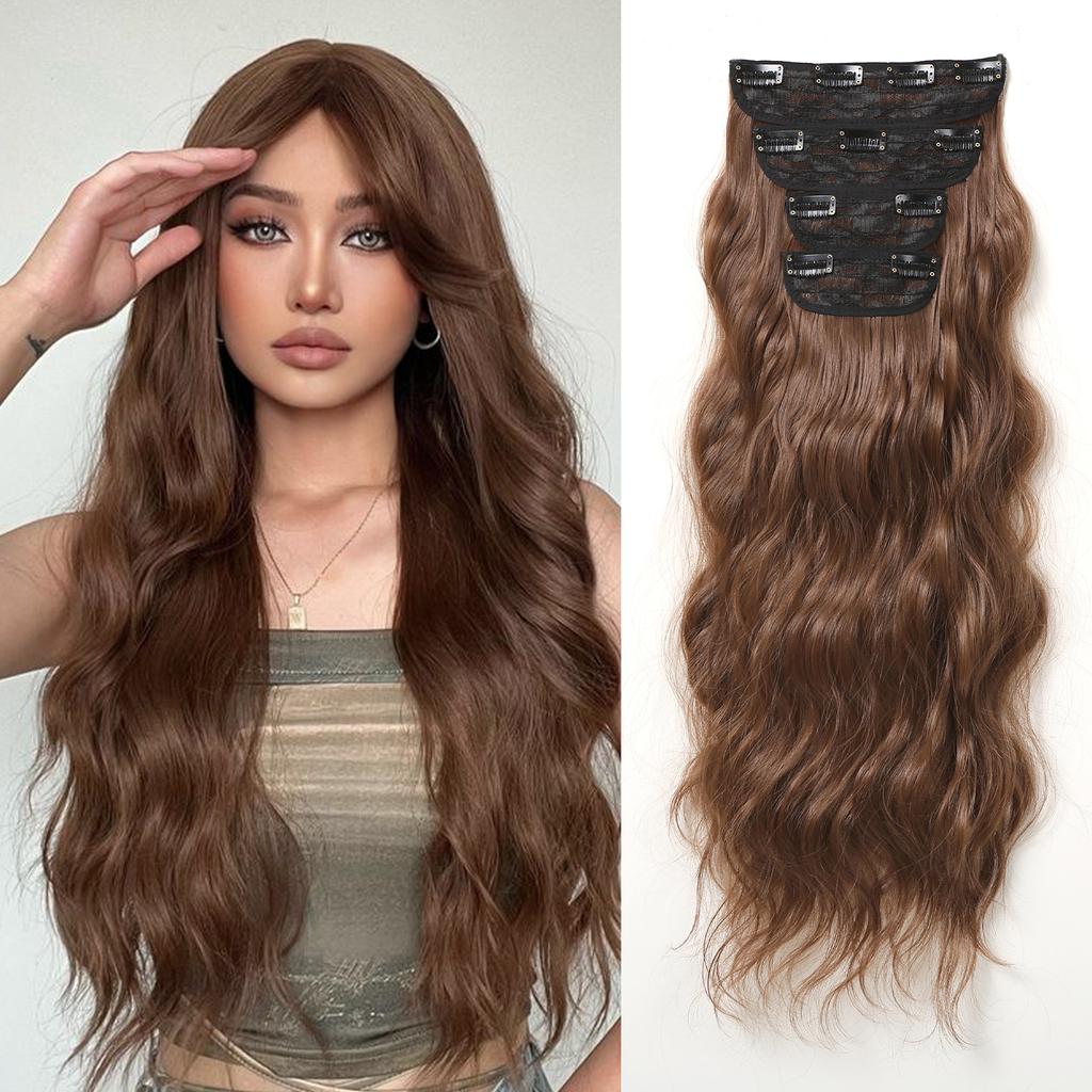 22Inch Black Synthetic Hairpieces 4pcs Long Wavy Hair Pieces 11 Clips in Hair Extension Natural Looking Heat Resistant for Women