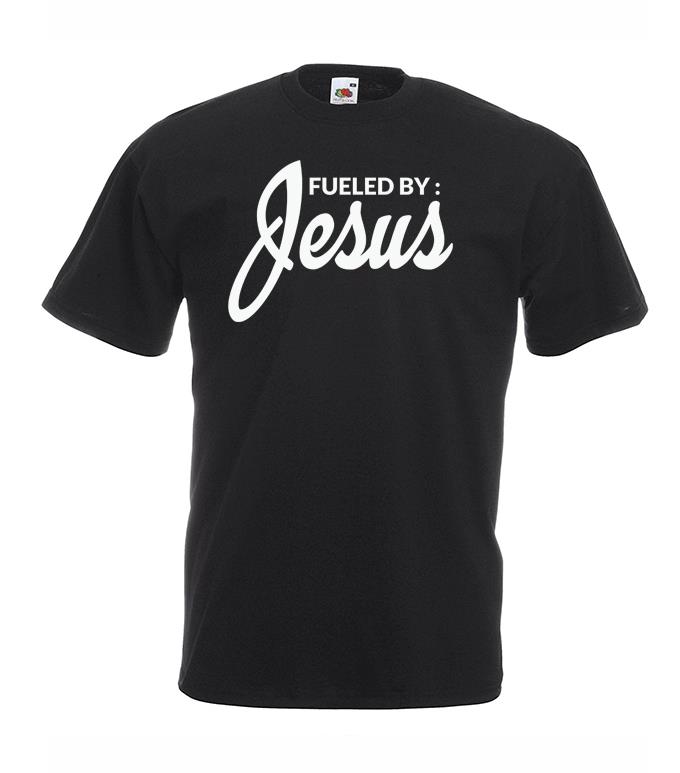 Adults Fuelled By Jesus Religious Christian Catholic Quote Unisex Black TShirt 2XL