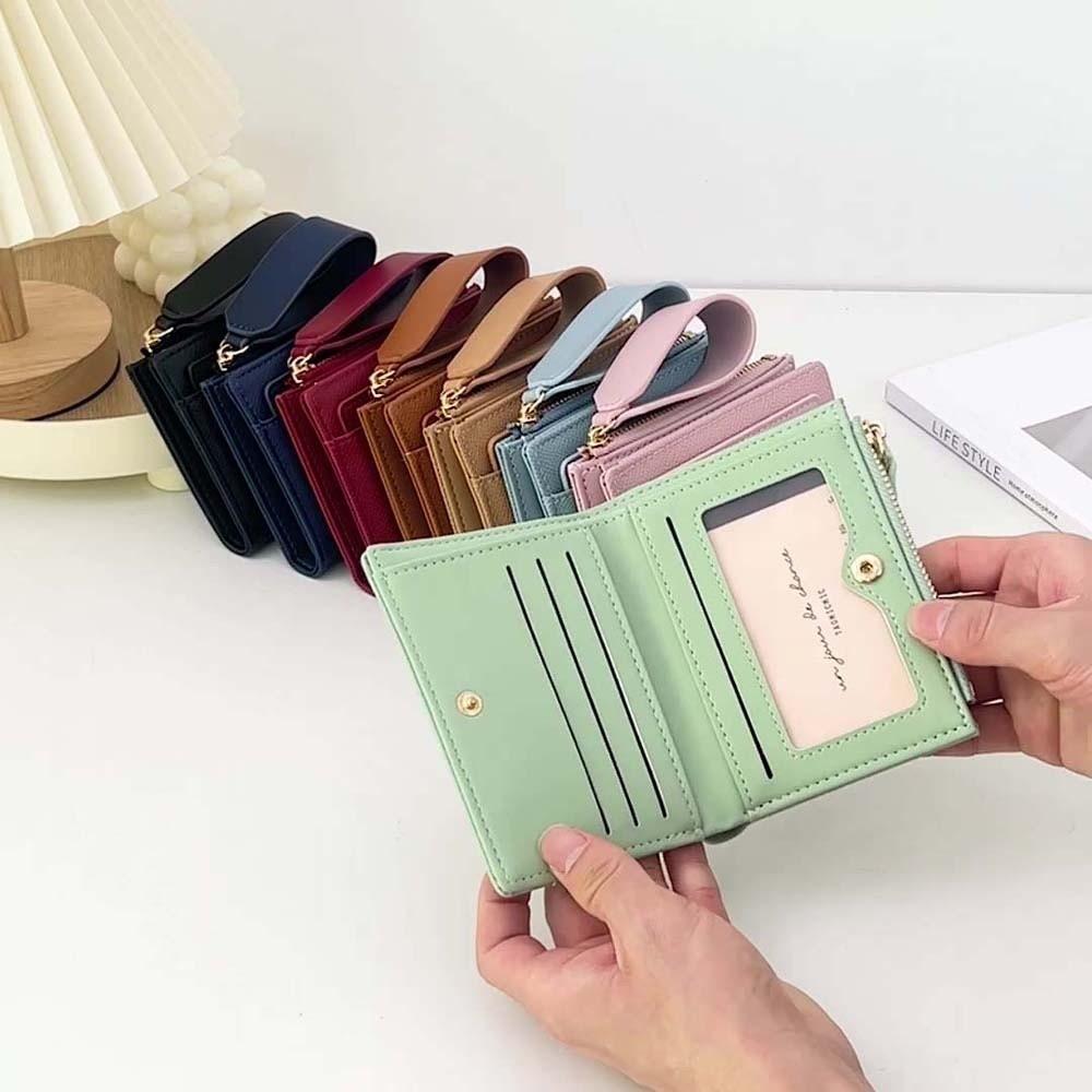 Portable Solid Color Card Bag Multiple Card Lady Short PU Purse Women Folding Wallet Business