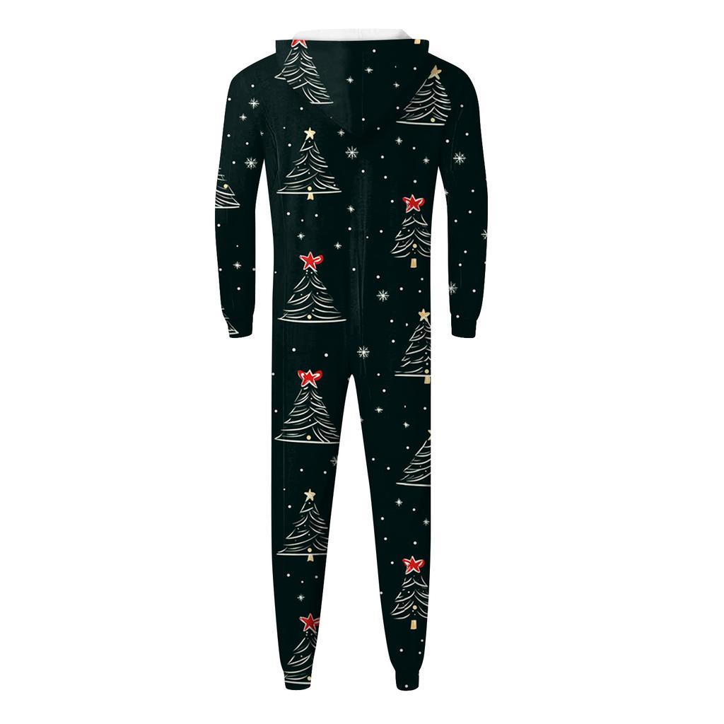 Christmas Print Family Matching Hooded Long Sleeved Zippered Jumpsuit Set