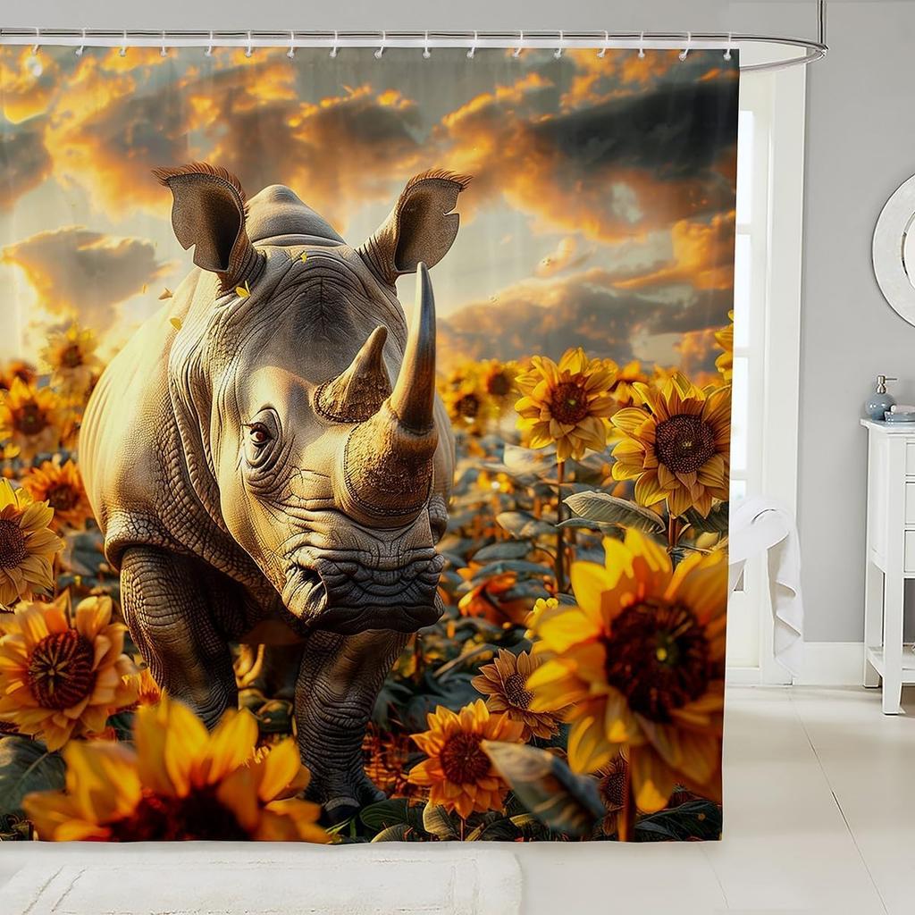 Cartoon Sheep Bath Curtain Cute Farm Animal Shower for Kids Boys Girls,Pink White Flower Floral Bathroom Curtain Botanical