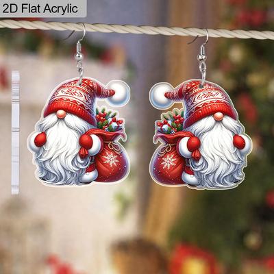 2D Flat Christmas Acrylic Funny Holly Berries Santa Claus Earrings Fun Cartoon Fantasy Winter Designer Dangle Jewelry for Women Costume Party Gifts