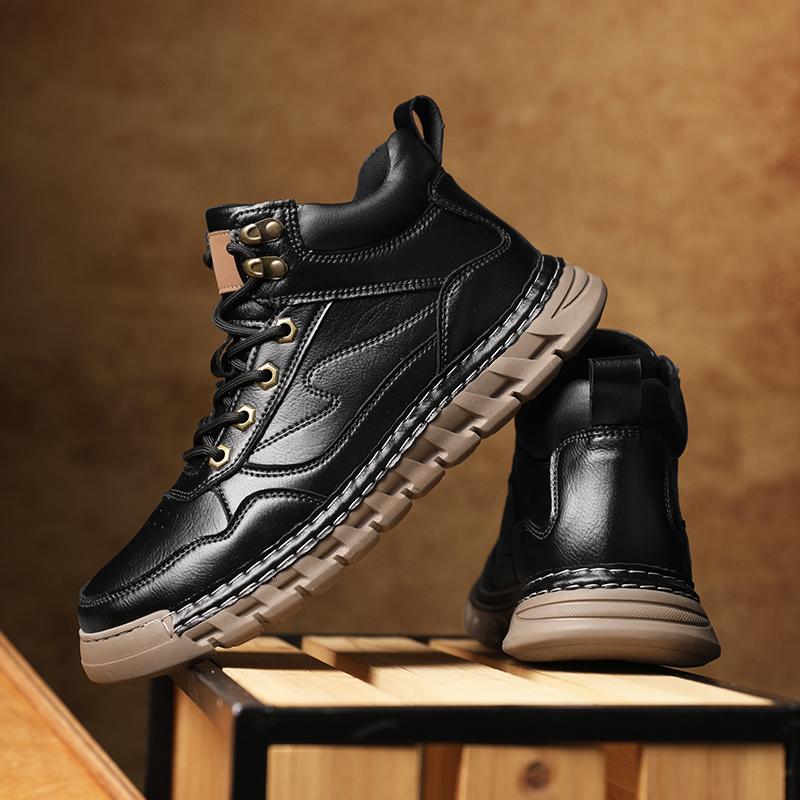 Men's High-top Casual Leather Shoes Handmade Plush Shoes Casual Shoes Autumn and Winter Plus Size 39-47