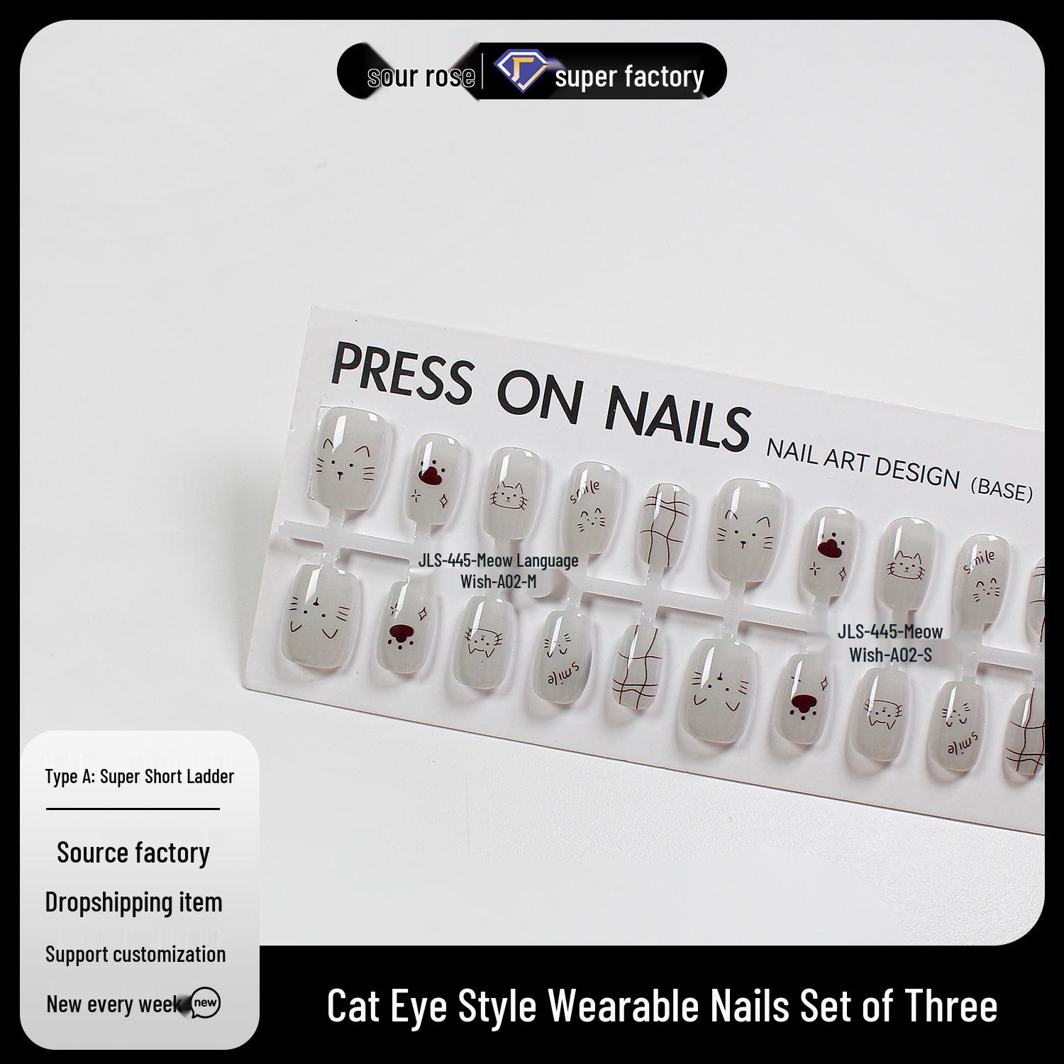 

Jiaolong Summer Cute Cartoon Puppy Cat Eye Wearable Pre-made Nails