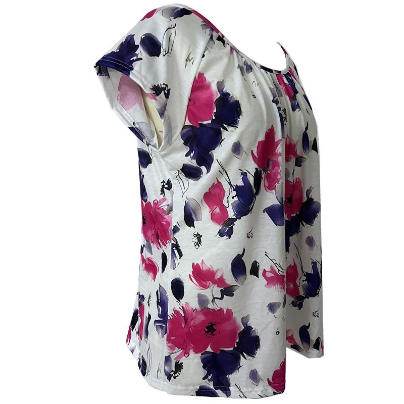 Women's Summer Floral Fold Printed Short-sleeved Round Neck Loose T-shirt