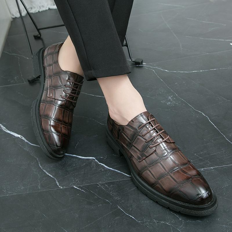 FashionLeather Men Dress Shoes Outdoor Formal Office Business Wedding Dress Shoes Fashion Crocodile Patterned Lace-Up Men Oxfords Shoes