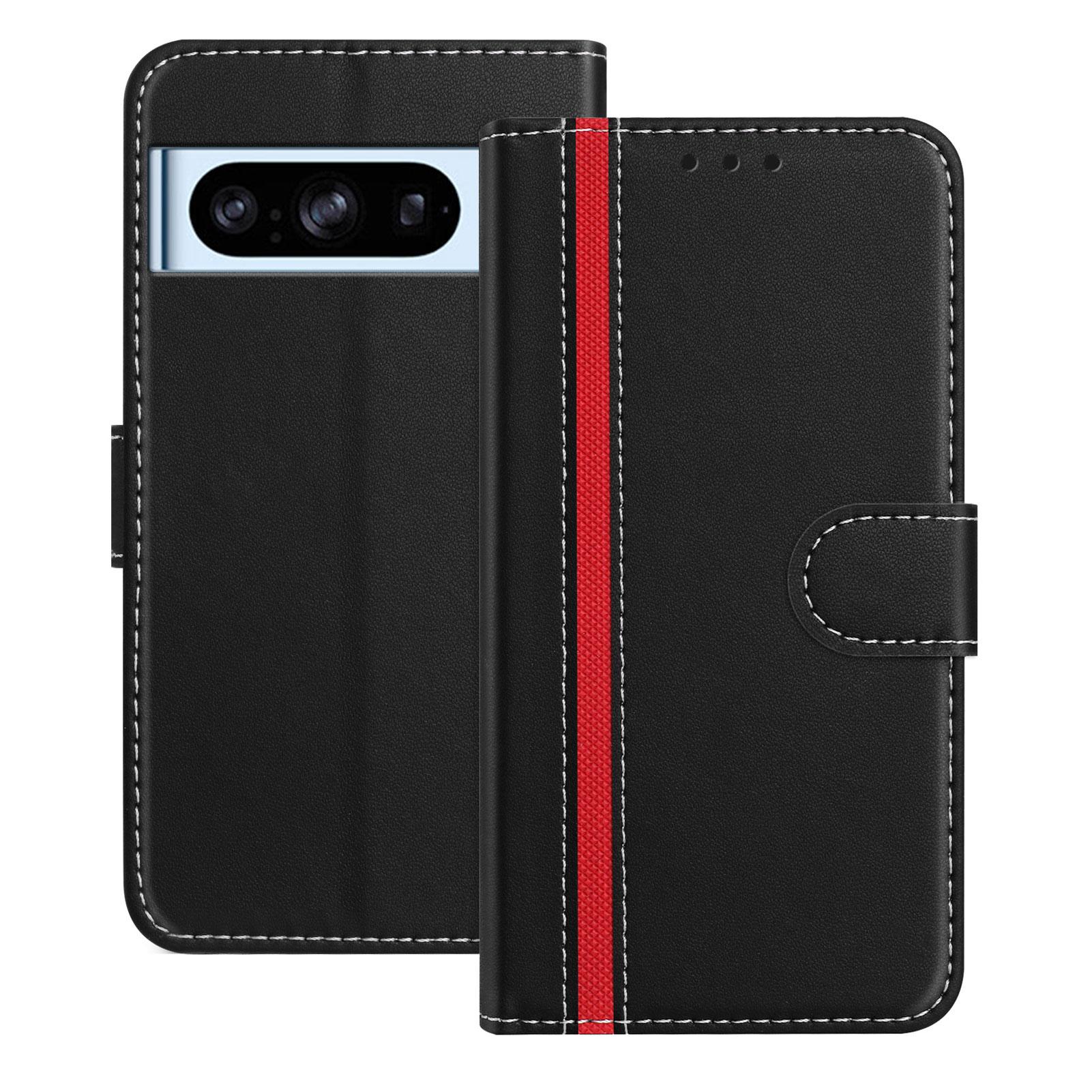 

For Google Pixel 8 Pro Phone Cases Wallet Stand Color Splicing Leather Cover with Magnetic Clasp Black