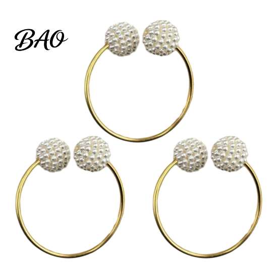 Exquisite Table Decor for Home 3Pcs Faux Pearl Napkin Rings, Reusable Metal Holders, Elegant Decorative Rings Restaurants Weddings Banquets