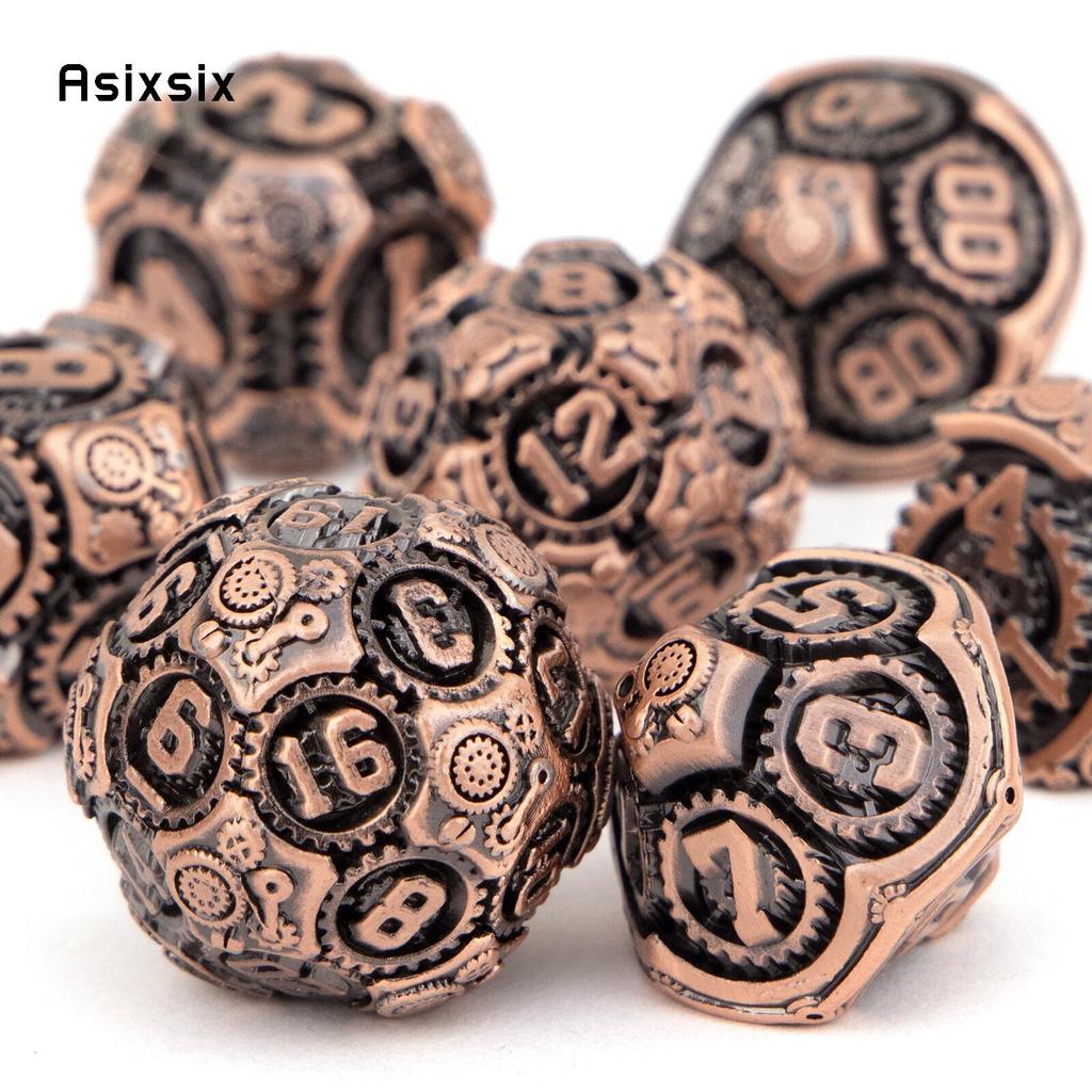 7 Pcs Copper Black Gear Wheel Metal Dice Solid Metal Polyhedral Dice Set Suitable for Role-Playing RPG Board Game Card Game