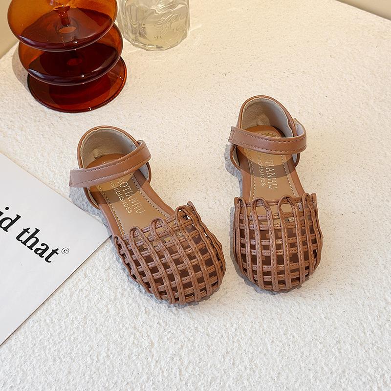 

Girls Sandals with Covered Toe, Woven Summer New Style Children s Shoes, Little Princess Soft Sole Non-Slip Toddler Baby Shoes 21 хаки