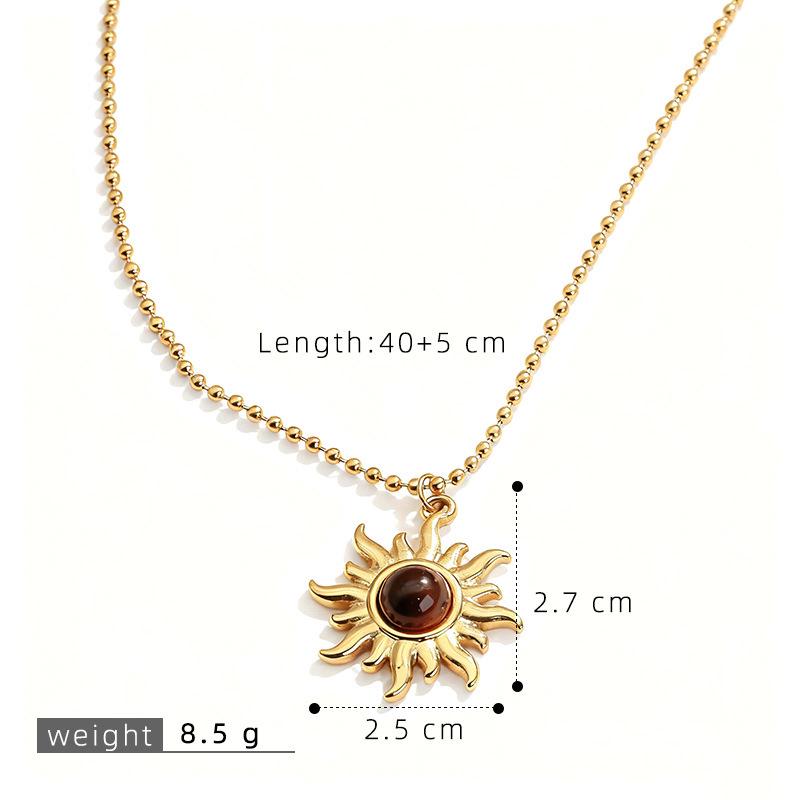 Retro Slunečnice Tygr Oko Choker: Nerezový náhrdelník s osmicípou hvězdou