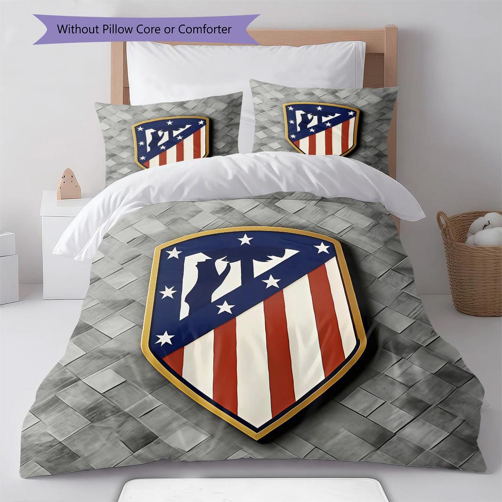 Atlético Madrid Bettwäsche Bettdecke Set Bettbezug Kissenbezug Heimdekoration Geburtstagsgeschenk (1 Bettbezug + 2 Kissenbezüge, ohne Füllung)