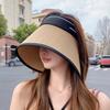 Bow Woven Empty Top Cap Foldable Hollow Straw Hat Fashion Wide Brim Bucket Hat  Girls