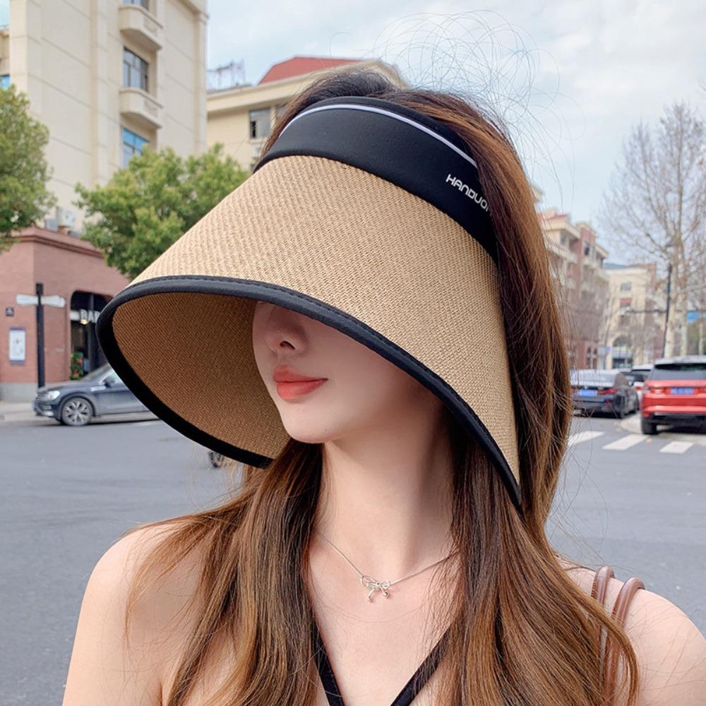 Bow Woven Empty Top Cap Foldable Hollow Straw Hat Fashion Wide Brim Bucket Hat  Girls