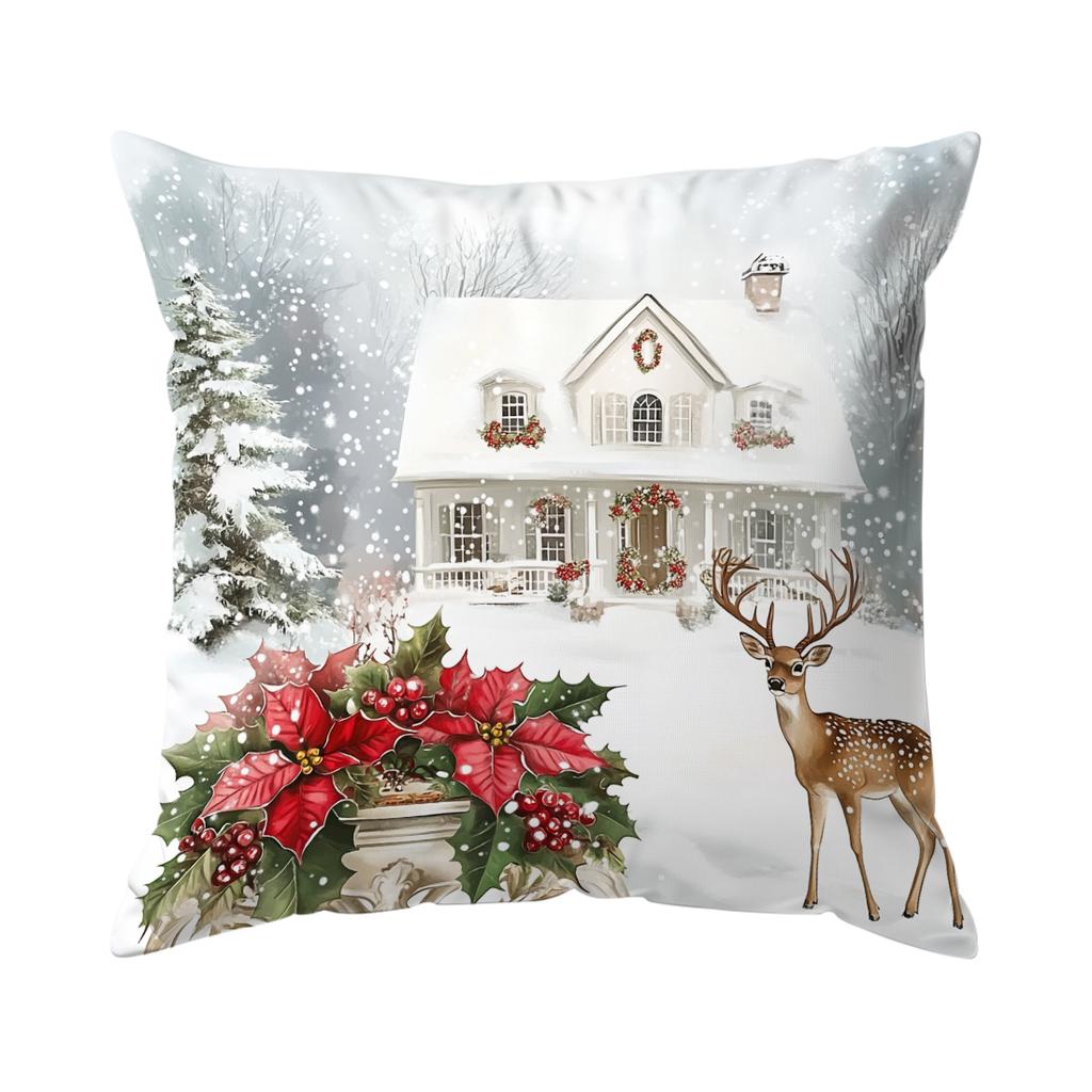 Christmas Theme Cushion Pillowcase Printed Polyester 40/45/50Cm Throw Pillowcover Decorative Sofa Cushion Pillowslip Home Decor