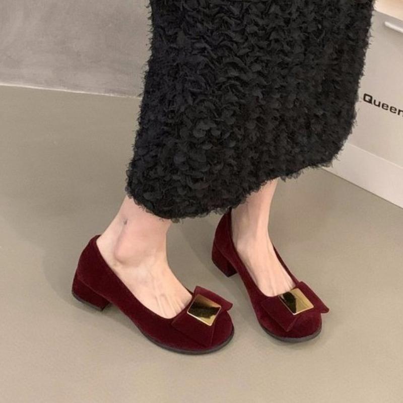 2025 Chunky Women Shoes Suede Shallow Mid Heels Fashion Dress Shoes Woman Trend Autumn Designer Pumps Elegant Chaussure Femme