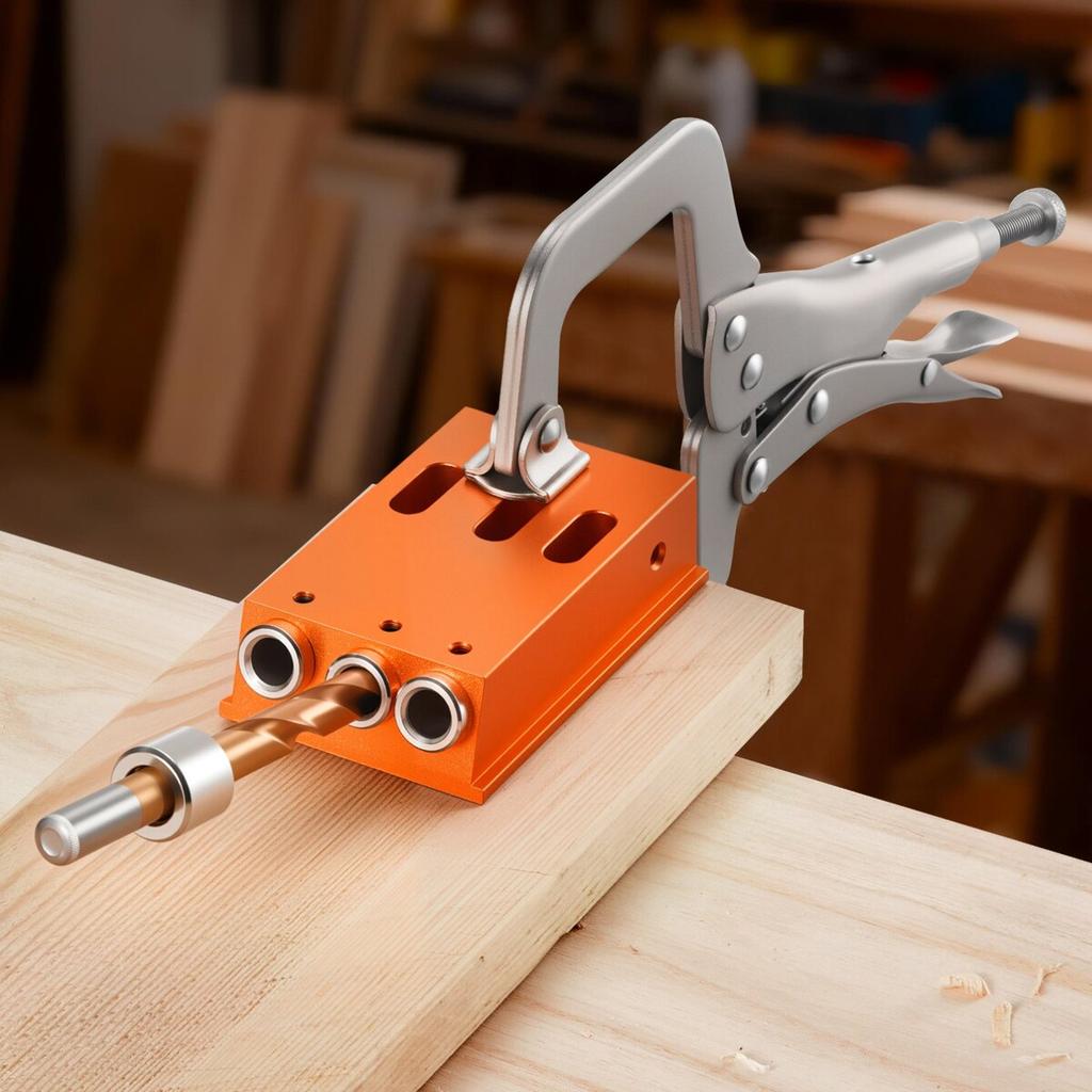 Pocket Hole Jig Kit, 12.7 to 38.1 mm Adjustable, Jig Pocket Hole System with Toolcase, C-Clamp, Step Drill, Hex Wrench, Drill Stop Ring, Square Drive
