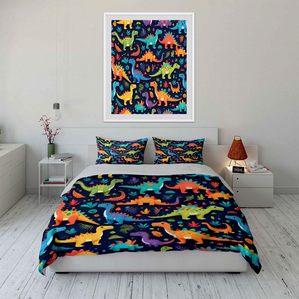 Dinosaur-Themed Colorful Kids Set Exquisite Three-Piece Bedding Set Gift For Kids And Adults