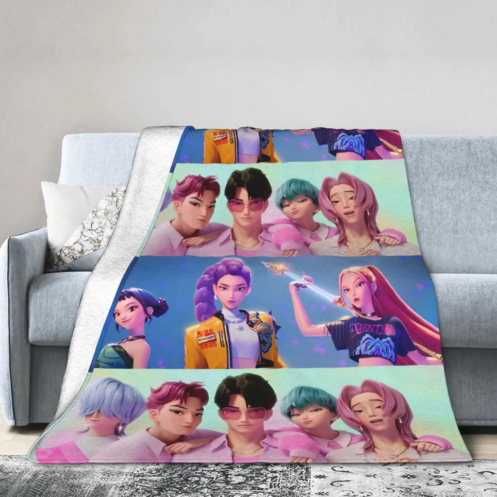 Huntrix Saja Boys KPop Demon Hunters Blanket  Plush Vintage Warm Throw Blanket for Home Autumn/Winter