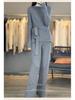 Chic Autumn/Winter Cashmere Two-Piece Set: Women's Loose Knit Sweater & Wide-Leg Tie-Waist Pants