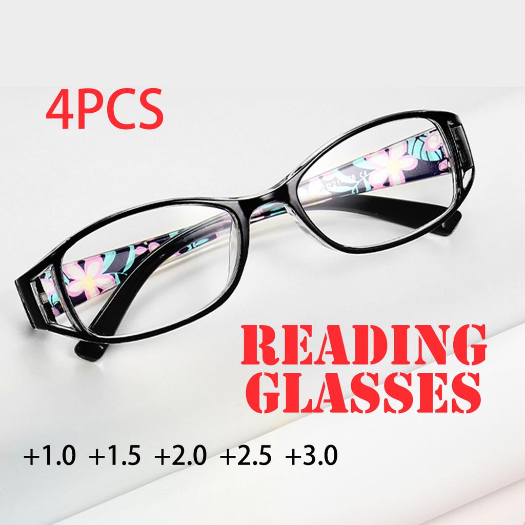 4PCS PC Printed Reading Glasses Gorgeous Female Anti-Blu-ray Retro HD Glasses for the Elderly Fashion Reading Glasses