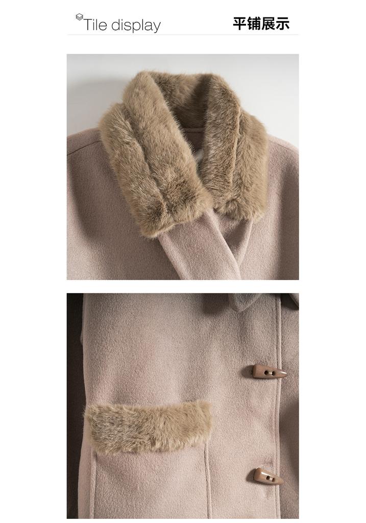 Maslan Autumn and Winter Fashion Faux Fur Scarf Ivory Button Woolen Coat